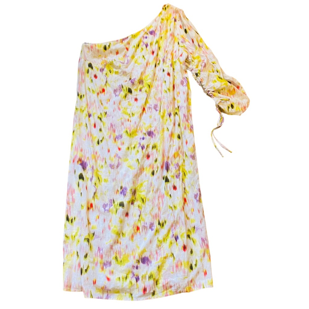 NWT Future Collective Linen blend L/S One Shoulder Midi Dress XXL White Floral - Picture 6 of 10